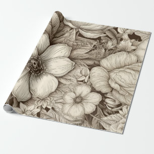 Elegantes Creme- und Brauntöne-Blumenmuster mit Ti Geschenkpapier