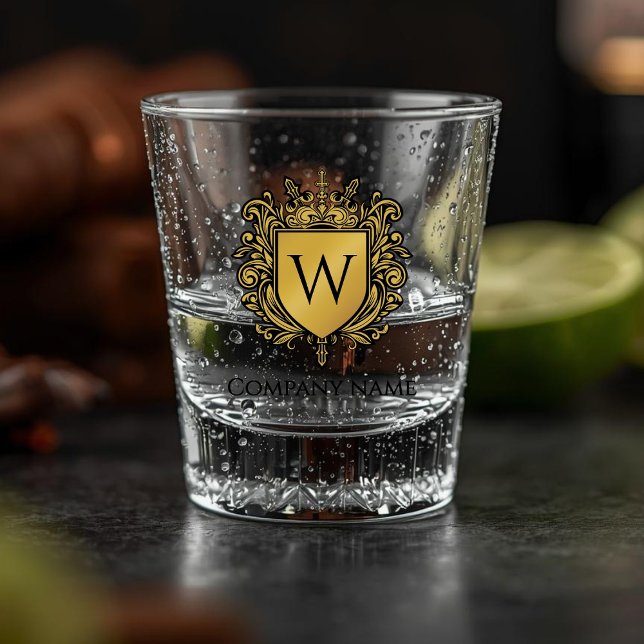 Elegantes Crest Shotglas Schnapsglas (Elegant Crest Shot glass - a golden heraldic shield icon with your monogram)