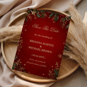 Elegantes Crimson Holiday Botanical Winter Save The Date