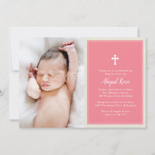 Elegantes Cross Pink Foto Taufe Christening Einladung