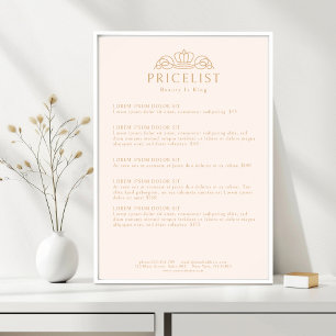 Elegantes Crown-Logo-Rosa-Beige-Salon-Preisliste Poster