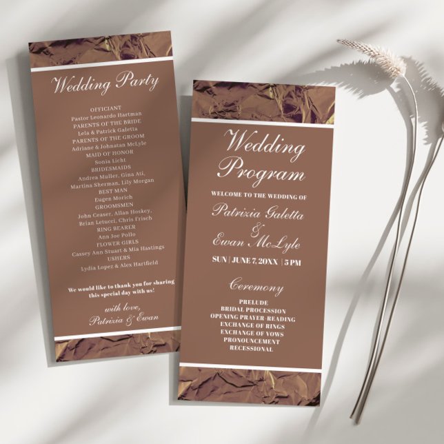Elegantes Crumpled Brown Paper Wedding Flat Progra Programm (Von Creator hochgeladen)