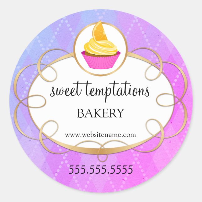 Elegantes Cupcake Bakery Packaging Runder Aufkleber (Vorderseite)