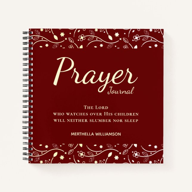 Elegantes Custom Burgundy Floral Prayer Journal Notizbuch (Vorderseite)