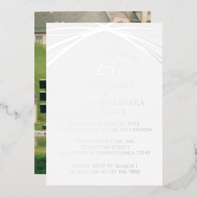 Elegantes Custom Foto 25. Hochzeitstag Folieneinladung (Vorderseite/Rückseite)