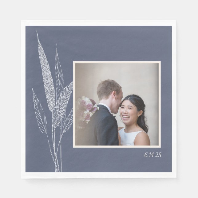 Elegantes Custom Foto Blue Botanical Garden Weddin Serviette (Vorderseite)