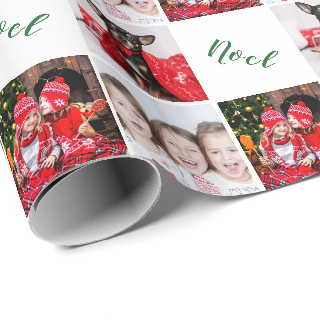 Elegantes Custom Foto Collage Weihnachten Weihnach Geschenkpapier (Rolleneckpunkt)