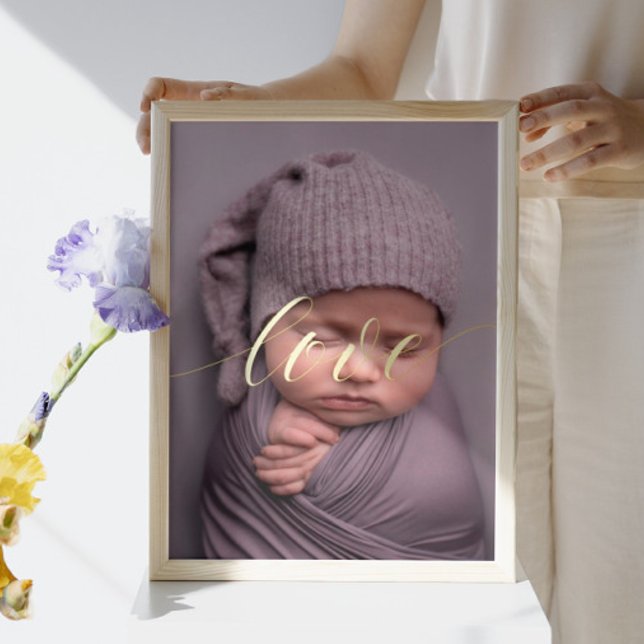 Elegantes CUSTOM FOTO LIEBE SCRIPT Real Gold Foliendrucke (Von Creator hochgeladen)