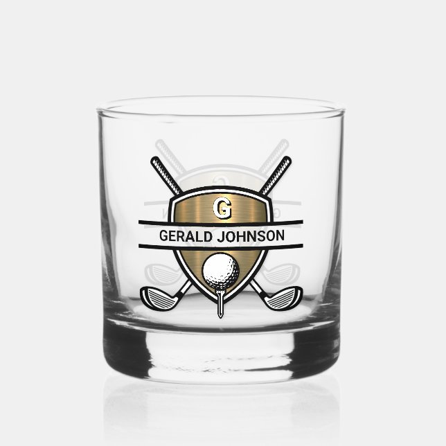 Elegantes Custom Golf Monogram Design Whiskyglas (Vorderseite)