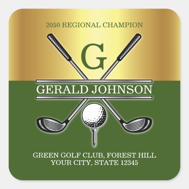 Elegantes Custom Golf Monogram Quadratischer Aufkleber (Vorderseite)