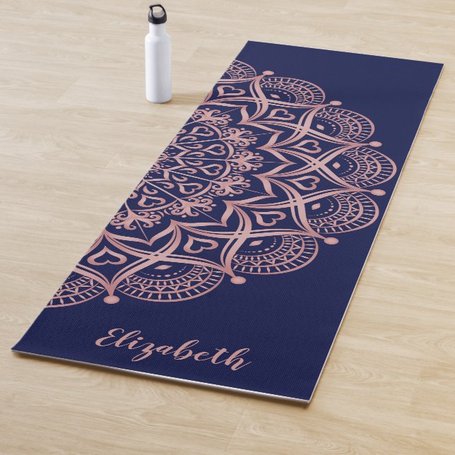 Elegantes Custom Navy Blue und Rose Gold Mandala Yogamatte (Beispiel)