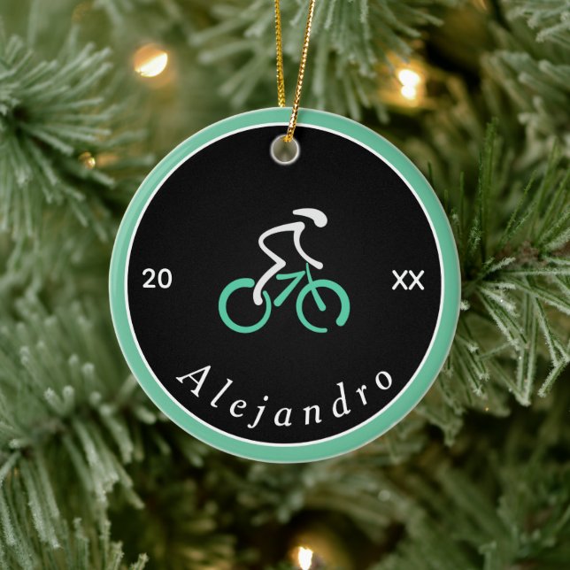 Elegantes Cyclist-Logo - Thema Fahrradname Jahr Keramik Ornament (Baum)