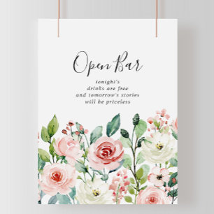 Elegantes Dainty Herbst Blumenzelt Open Bar Sign Poster