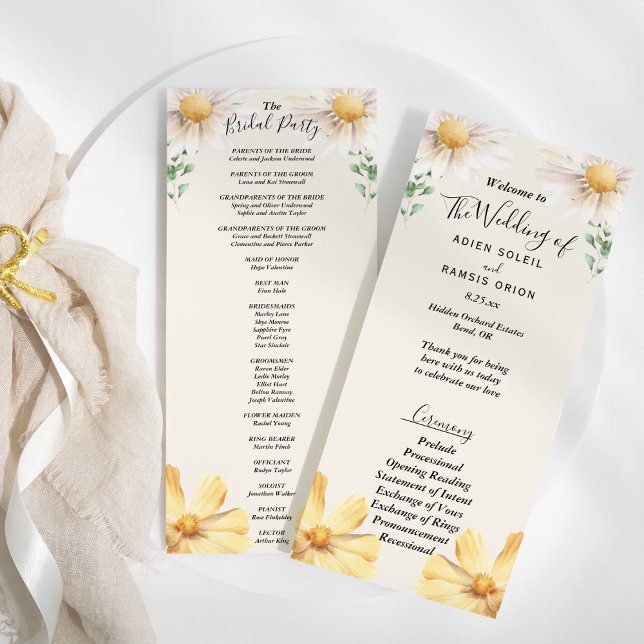 Elegantes Daisy Wedding Brautparty Flat Program Programm (Von Creator hochgeladen)