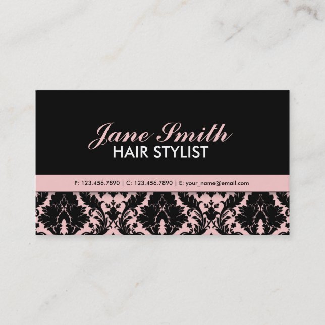 Elegantes Damask Floral Modernes Beruflich Stilvol Visitenkarte (Vorderseite)