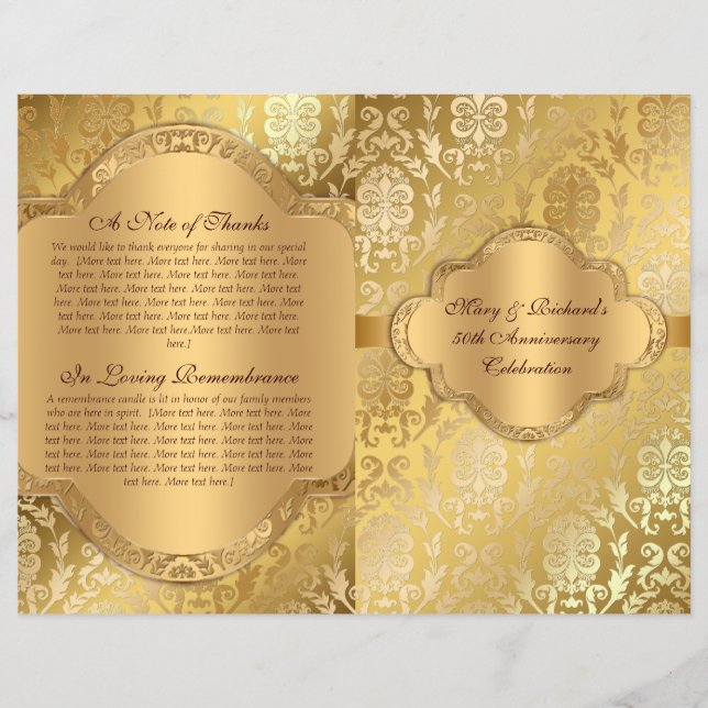 Elegantes Damask Floral Swirl Gold-Programm (Vorderseite)