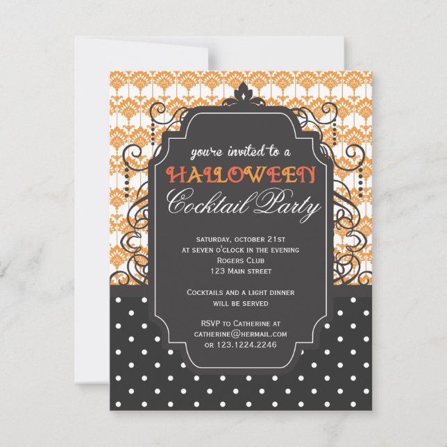 Elegantes Damask Halloween Cocktail Party Einladung (Vorderseite)