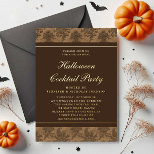 Elegantes Damask Halloween Cocktail Party Gold Folieneinladung