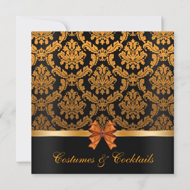 Elegantes Damask Halloween-Party Einladung (Vorderseite)