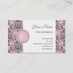 Elegantes Damask-Muster mit Monogramm Visitenkarte