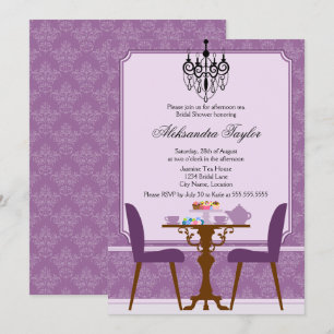 Elegantes Damask und Chandelier Tea Party Einladung