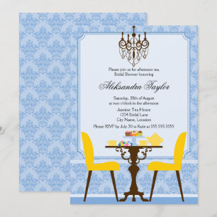 Elegantes Damask und Chandelier Tea Party Einladung