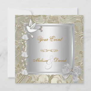 Elegantes Damaskus-Muster in Gold, Silber und Weiß Einladung