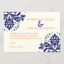Elegantes Damasmotiv, blaue Korallenhochzeit