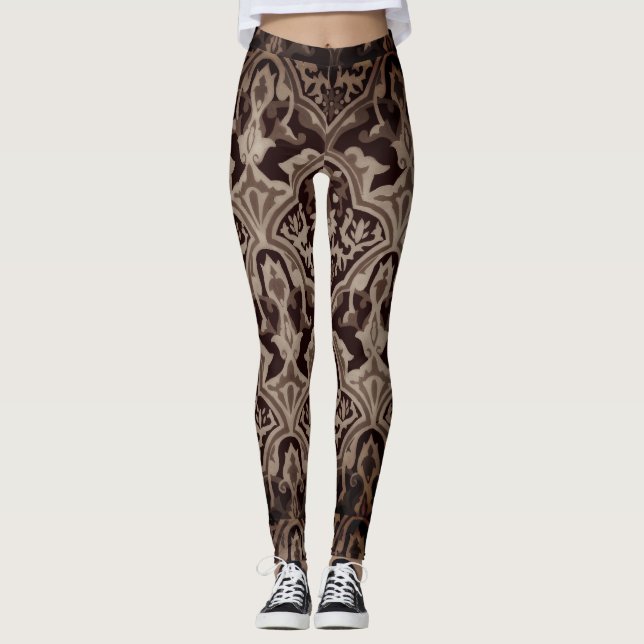 Elegantes Damassepia-Muster Leggings (Vorderseite)