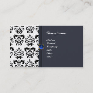 ELEGANTES DAMAST-MONOGRAMM blau Saphir Gold Visitenkarte