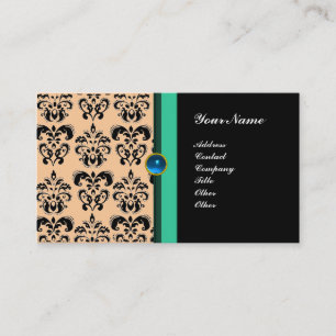ELEGANTES DAMAST-MONOGRAMM, schwarz rosa blau grün Visitenkarte
