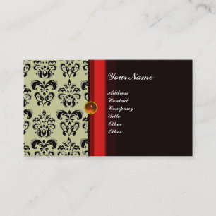ELEGANTES DAMAST-MONOGRAMM schwarzer Topas orange, Visitenkarte