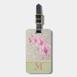 Elegantes Damast-Orchideen-Monogramm für Mädchen Gepäckanhänger