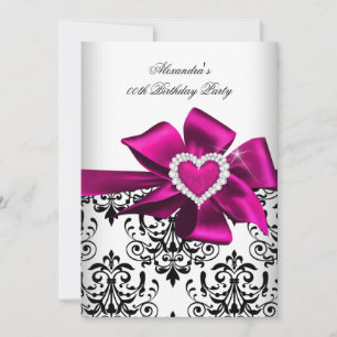 Elegantes Damast Rosa Herz Juwel Geburtstag Einladung
