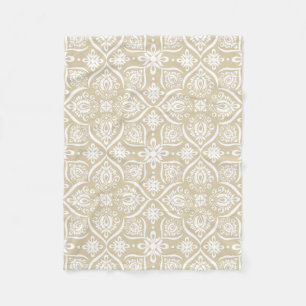 Elegantes Damastmuster Beige und Weiß Fleecedecke