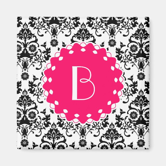 Elegantes Damastmuster mit Monogramm Magnet (Vorne)