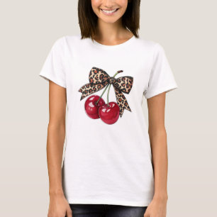 Elegantes Damen-T-Shirt mit rotem Kirschmotiv – T-Shirt