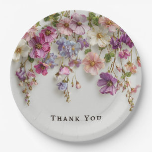 Elegantes "Danke" Design mit hängenden Blumen Pappteller