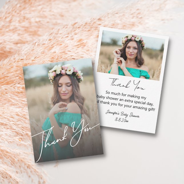 elegantes Dankeschön Babydusche 2 Fotos stilvoll Mitteilungskarte (Von Creator hochgeladen)