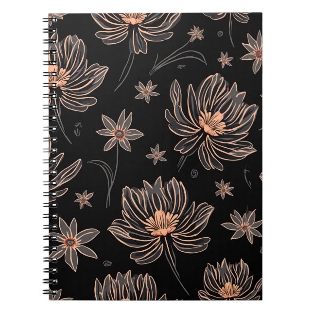 Elegantes Dark Blume Muster Spiral Notebook Notizblock (Vorderseite)