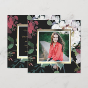 Elegantes Dark Floral Graduation Party Foto Einladung