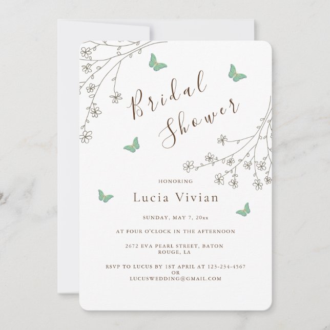 Elegantes Dark Gold Butterfly Brautparty Einladung (Vorderseite)