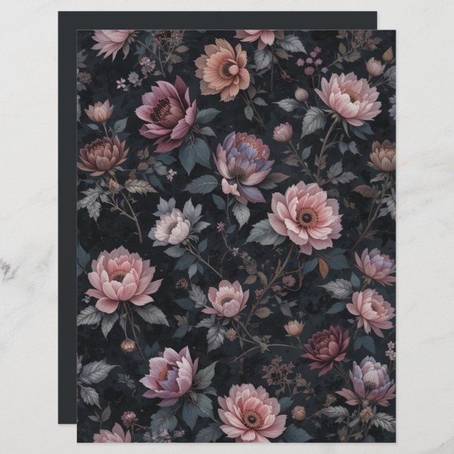 Elegantes Dark Gothic Romance Floral Scrapbook (Vorne/Hinten)