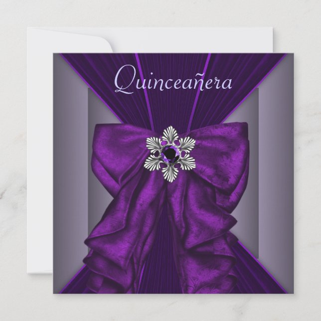 Elegantes Dark Lila Quinceanera Party Einladung (Vorderseite)
