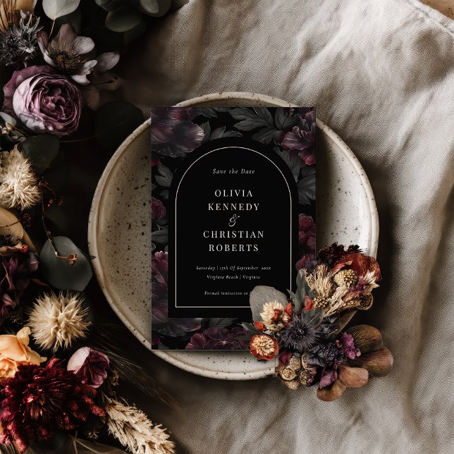 Elegantes Dark Moody Romantic Floral Foto Save The Date (Dark and Moody Save the Date )