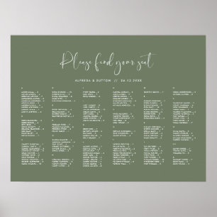 Elegantes Dark Sage Green Alphabetisches Sitzdiagr Poster