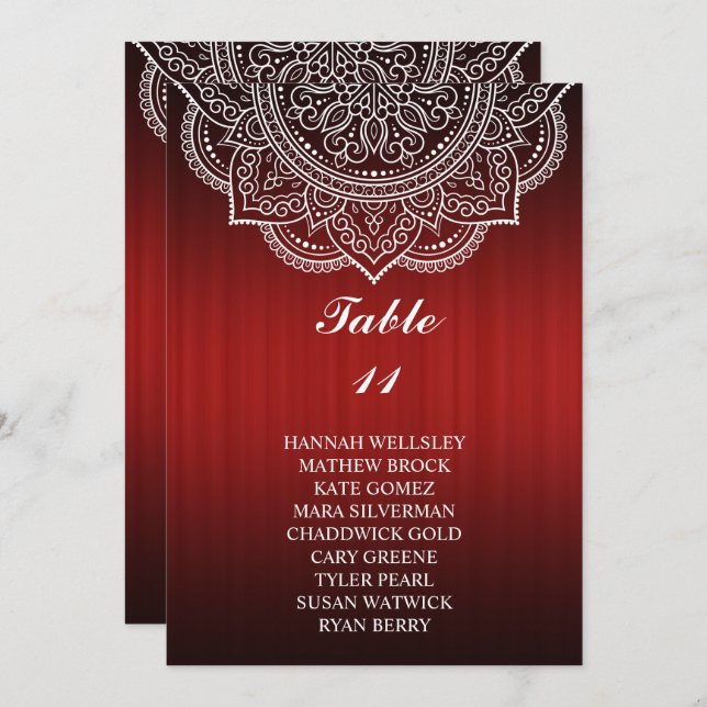 Elegantes Deep Red Paisley Wedding Seating Chart Einladung (Vorne/Hinten)