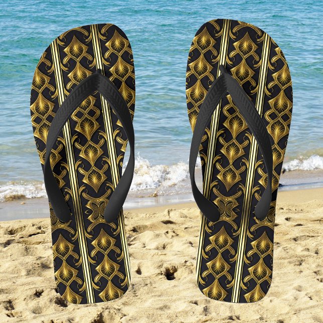Elegantes Deko in Schwarz und Gold Flip Flops (Von Creator hochgeladen)