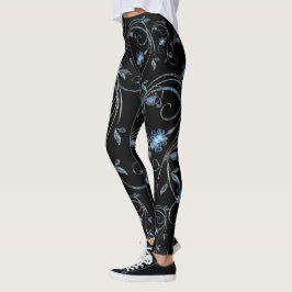 Elegantes Dekoratives Blumenmuster Muster Blauer B Leggings