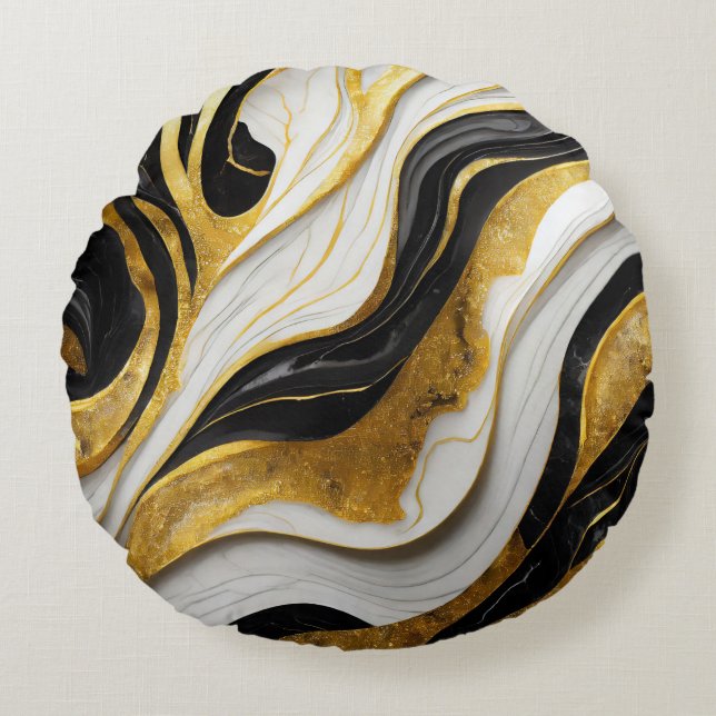 Elegantes dekoratives Schwarzes Gold-Pillow Rundes Kissen (Vorderseite)